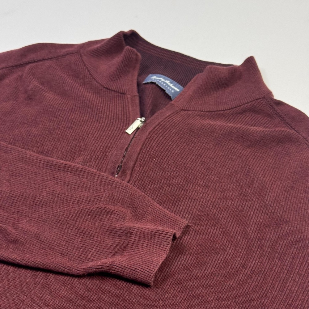 Tommy Bahama Sweater Mens XL Red Cotton Reversible 1/4 Zip Mock Neck Pullover
